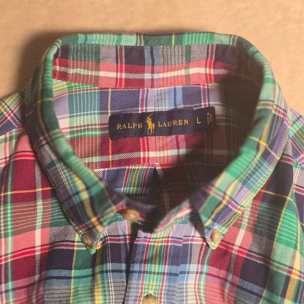 Polo Ralph Lauren Mens Plaid Button Down Shirt Green Red Blue Cotton L  1071